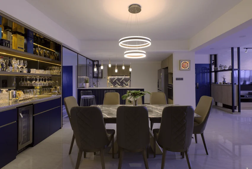 Faber garden Dining Room in bold colours and modern lighting