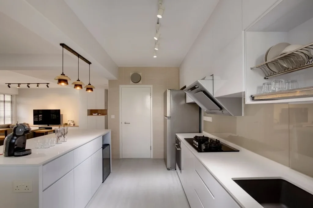 Modern kitchen with parallel counters